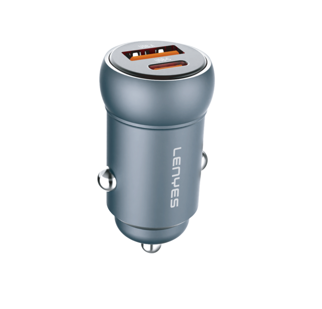Lenyes CA55 – Mini 30 W Dual-Port Car Charger (USB‑C PD + USB‑A QC 3.0)